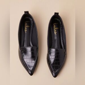 NWOB Lulu's Black Pointed-Toe Flats with Croc Texture